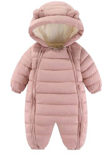 Happy Cherry - Baby Schneeanzug Winter Overall mit Kapuze für Junge Mädchen Warmer Strampler Neugeborener Lange Ärmel Kleinkind Dicker Spielanzug Jumpsuit Wintermantel - 0-5 Monate - Rosa von Happy Cherry