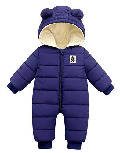 Happy Cherry - Baby Schneeanzug Winter mit Kapuze für Junge Mädchen Warmer Dicker Spielanzug Kleinkind Overall Schneenanzüge Lange Ärmel Kinder Strampler Jumpsuit Wintermantel - 3-6 Monate - Blau von Happy Cherry