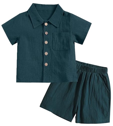 Happy Cherry Baby Sommer Outfits Leinen Set Babykleidung Hose und Kurzarm Knopfleiste T-Shirt Baumwolle Bekleidungssets 12-18M von Happy Cherry
