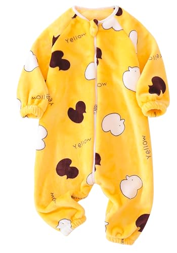 Happy Cherry Baby Strampler Jungen Mädchen Zip Schlafanzug Winter Flanell Schlafstrampler Kleinkind Weich Warm Strampelanzug Cartoon Druck Schlafanzüge Gelb 110 von Happy Cherry