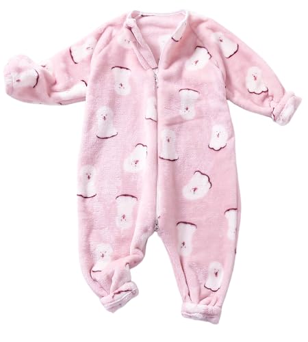 Happy Cherry Baby Strampler Jungen Mädchen Zip Schlafanzug Winter Flanell Schlafstrampler Kleinkind Weich Warm Strampelanzug Cartoon Druck Schlafanzüge Rosa 80 von Happy Cherry