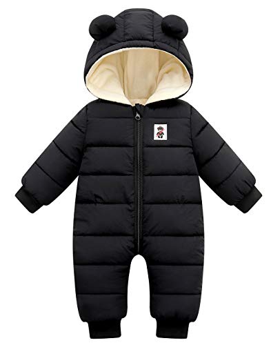 Happy Cherry Baby Strampler Mädchen Winter Fleece Overall Mit Kapuze Mädchen Schneeanzug Jungen Onesie Neugeborene Baby Overall Mit Kapuze-Schwarz-73 von Happy Cherry