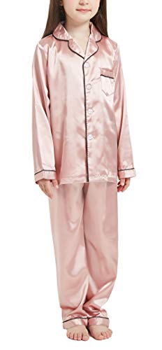 Happy Cherry- Baby Unisex PJS Set Satin für Frühling Sommer Langarm Revers Shirt Hosen Outfits Täglich Homewear Weiches Nachthemd Elastische Taille Button Down Schlafanzug für Höhe 80-160cm von Happy Cherry