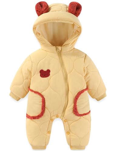Happy Cherry Baby Winter Overall mit Kapuze Bärenohren Langarm Jumpsuit Kleinkind Strampler Schneeanzug Daunen Hoodies Outwear mit Reißverschluss 100CM von Happy Cherry