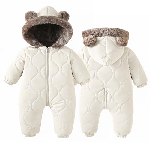 Happy Cherry - Baby Winter Overall mit Kapuze Winter Schneeanzug Mädchen Junge mit Fleecefutter Warme Strampler Neugeborenes Lange Ärmel Kinder Schneeanzüge mit Reißverschlüssen - 18-24 Monate - Weiß von Happy Cherry