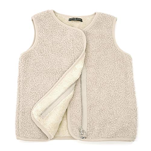 Happy Cherry Baby und Kleinkind Fleece-Weste atmungsaktive Westen für Jungen und Mädchen Outdoor mit Reißverschluss Kapuze, Weiss/Beige, 90/48 von Happy Cherry