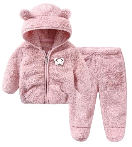 Happy Cherry Babykleidung Set Baby Mädchen Jungen Winterkleidung Outfit 2 Stück Fleece Zip Up Kapuzenjacke und Hose Outfits Neugeborene Einfarbige Weiche Babyset von Happy Cherry