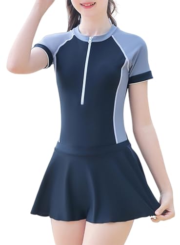 Happy Cherry - Badeanzüge Tankini Mädchen Teenager Bademode Schwimmen Kurze Ärmel Sommer Badebekleidungsset UV-Schutz Schwimmanzug mit Rüschen Rock für Strand Surfen- 6-7 Jahre - Schwarz von Happy Cherry