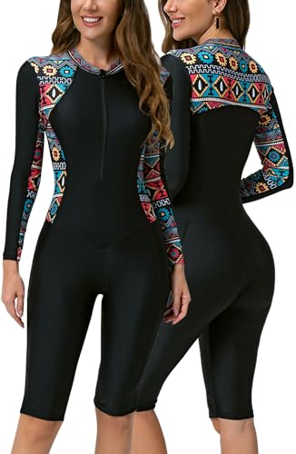 Happy Cherry Badeanzüge für Damen Bauchweg Einteiler Badeanzug mit Bein Frauen Lange Ärmel Schwimmanzug Rashguard UPF 50+ Surfen Sport Bademode XXL von Happy Cherry