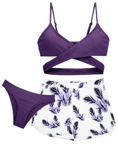 Happy Cherry Badeanzug Mädchen Gepolstert Bikini Set mit Shorts 3 Stück 50 UPF UV Sonnenschutz Bademode Kinder Schnell Trocknen Badebekleidung Schwimmanzug 14 Jahre von Happy Cherry