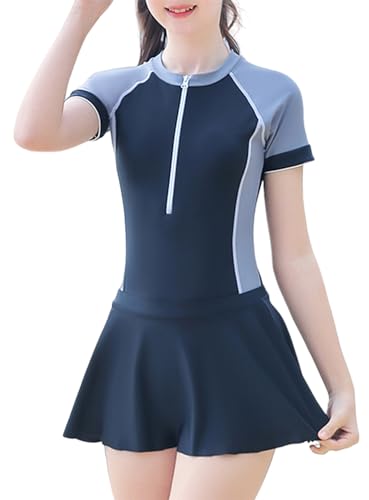 Happy Cherry - Badeanzug Tankini Mädchen Teenager Sommer Bademode UV-Schutz Badeanzüge Kurze Ärmel für Schwimmen Strand Surfen Badebekleidungsset Rüschen Rock Schwimmanzug - 14-16 Jahre - Schwarz von Happy Cherry