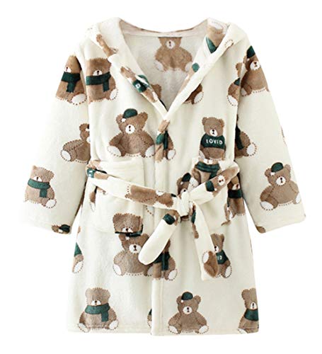 Happy Cherry – Bademantel für Mädchen Jungen mit Kapuze in Tierform für Herbst und Winter Gr. 3-4 Jahre Grüner Bär von Happy Cherry