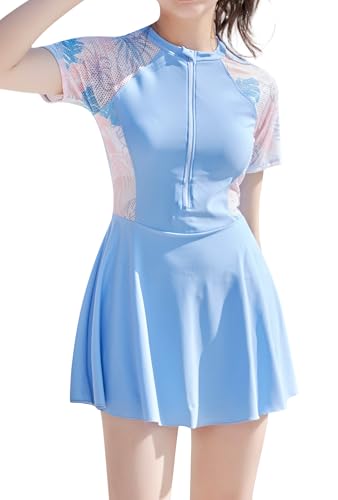 Happy Cherry - Bademode Mädchen Einteiler Badeanzug Sport Sommer Kinder 5-15 Jahre für Schwimmen Strand Surfen Badebekleidung Kurzarm Schwimmanzug Schnelltrocknend Elastisch - 146-150 - Blau von Happy Cherry