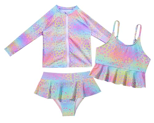 Happy Cherry - Bademode Mädchen Sommer Dreiteiliger Tankini Set mit Langarmjacke Bikini Bikinibrief 3 Piece Badeanzüge Kinder Badebekleidung für Schwimmen Strand Surfen - 4-5 Jahre - Mehrfarbig von Happy Cherry