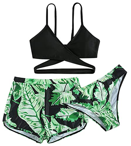 Happy Cherry Bademode für Mädchen 3 Stück Kinder Ärmellos Badeanzüge Bikini Strand Bademode Set Hawaii Rückenfrei Badebekleidung 160 von Happy Cherry