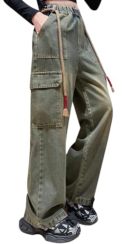 Happy Cherry Baggy Wide Leg Jeans für Mädchen Hose Cargo Teenager Vintage Y2k Jeans Boyfriend 13-15Jahre von Happy Cherry