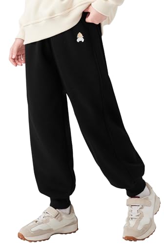Happy Cherry - Baggy Winterhose Kinder Fleece Warme Jogginghose Mädchen Jungen Fleecehose Winter Thermohose Gefütterte Hosen 5-11 Jahre Dick Sporthose Outdoorhose für Schule Sport - 140-146 - Schwarz von Happy Cherry