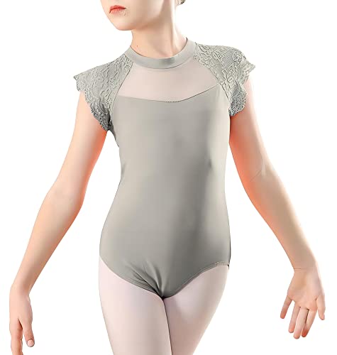 Happy Cherry Ballett Trikot Mädchen Ballettanzug Kinder Kurzarm Tanzbody Baumwolle Ballettkleidung Teenager Ballettbody Turnanzug Gymnastikanzug Grau 11-12 Jahre von Happy Cherry