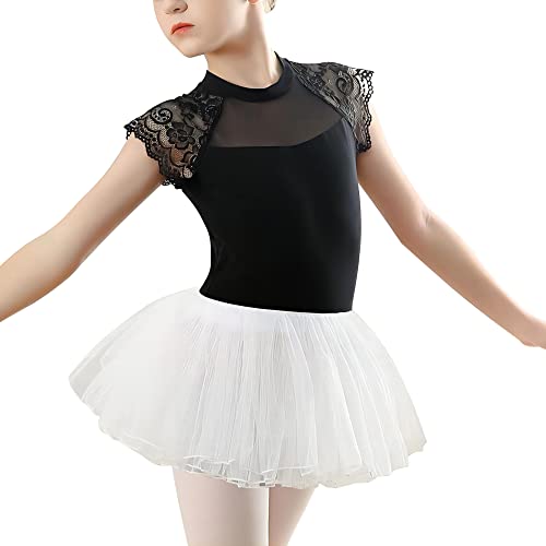 Happy Cherry Ballettkleidung für Mädchen Ballettbody mit Wickelrock Baumwolle Ballettanzug Kinder Ballett Trikot Kurzarm TanzBody Turnanzug Schwarz 9-10 Jahre von Happy Cherry