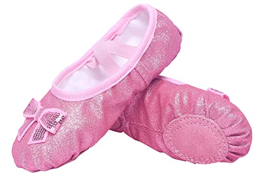 Happy Cherry Ballettschuhe Mädchen Ballettschläppchen Geteilte Ledersohle Tanzschuhe Leder Ballettschuhe mit Schleife von Happy Cherry