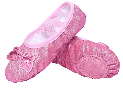 Happy Cherry Ballettschuhe Mädchen Ballettschläppchen Geteilte Ledersohle Tanzschuhe Leder Ballettschuhe mit Schleife von Happy Cherry