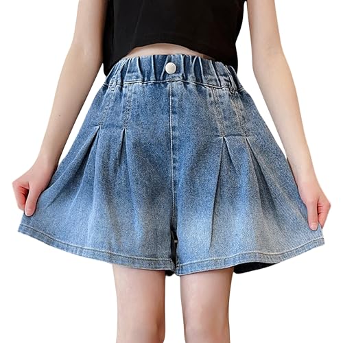 Happy Cherry - Bermuda Shorts Mädchen Jeans Baggy mit Weitem Bein Jeansshorts Teenager Elastischer Bund Jeanshosen Sommer Kinder Hosen Denim - 140-150 - Blau von Happy Cherry