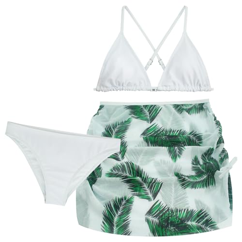 Happy Cherry - Bikini Sets Mädchen Teenager Tankini Badeanzug Schwimmen Sommer Bademode 3-teiliges Schwimmanzug-Set Badebekleidungsset UV-Schutz Bikini-Oberteil Slip Rock - 8-9 Jahre - Weiß von Happy Cherry