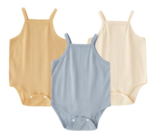 Happy Cherry - Body Baby Sommer mit Spaghettiträgern Kleinkinder Strampler Ärmelloses Mädchen Baumwolle Neugeborene Kleidung Kinder Bequem Weich - 18-24 Monate - Beige+Gelb+Blau von Happy Cherry