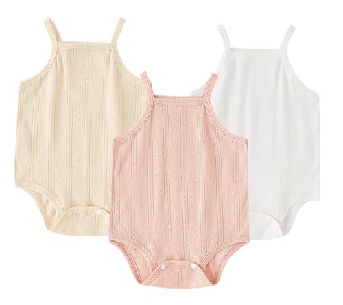 Happy Cherry - Body Mädchen Baby Baumwolle mit Spaghettiträgern 3er-Pack Strampler Ärmelloses Kinder Neugeborene Kleinkinder Sommerkleidung Bequem Weich - 6-12 Monate - Weiß+Rosa+Blau von Happy Cherry