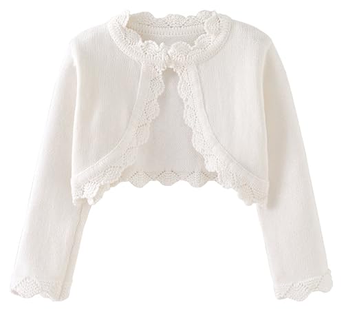 Happy Cherry Bolerojacke für Mädchen Kurz Strickjacke Rundhalsauschnitt Festlich Langarm Kommunionkleid Baumwolle Kinder Shrug Bedecken Mantel 110CM von Happy Cherry