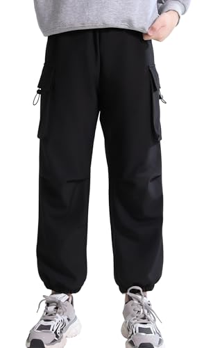 Happy Cherry Cargo Hose Kinder Mädchen Jungen Jogginghose Trainingshose Freizeithose Schwarz 150/10-11 Jahre von Happy Cherry