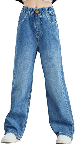 Happy Cherry Cargo Hose Mädchen Jean Loch Denim Blau Jeans Vintage Hose mit weitem Bein für Kinder 10-11Jahre von Happy Cherry