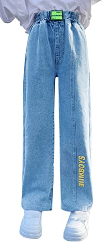 Happy Cherry Cargo Hose Mädchen Jean Loch Denim Blau Jeans Vintage Hose mit weitem Bein für Kinder 10-11Jahre von Happy Cherry