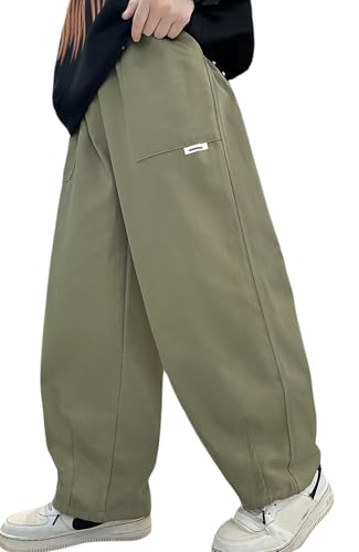 Happy Cherry - Cargo Hosen Jungen Y2K Vintage Weites Bein Freizeithose Kinder Cargohose Baggy Streetwear Bootcut Jogginghose Hip Hop für Sommer Frühling Herbst - 140-150 - Grün von Happy Cherry