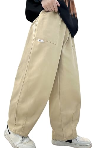 Happy Cherry - Cargo Hosen Jungen Y2K Vintage Weites Bein Freizeithose Kinder Cargohose Baggy Streetwear Bootcut Jogginghose Hip Hop für Sommer Frühling Herbst - 140-150 - Khaki von Happy Cherry