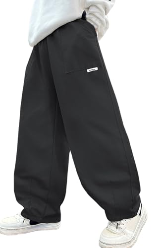 Happy Cherry - Cargo Hosen Jungen Y2K Vintage Weites Bein Freizeithose Kinder Cargohose Baggy Streetwear Bootcut Jogginghose Hip Hop für Sommer Frühling Herbst - 140-150 - Schwarz von Happy Cherry