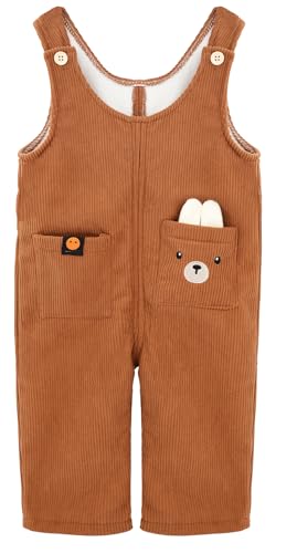 Happy Cherry - Cord Latzhose Jungen Mädchen Baby Overall Wintermit Futter Ärmellose Kleinkind Overalls Dicke Lange Winterhose Kinder Hosenträger Warme - 2-3 Jahre - Braun von Happy Cherry