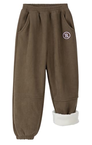 Happy Cherry Cordhose Kinder 170(158-164) Gefütterte Hose Jungen Winter Warme Thermohose Jogginghose mit Gummibund Khaki von Happy Cherry