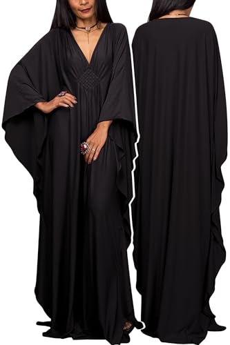 Happy Cherry Damen Badeanzug Cover Up Kleid Kimono Smock Kleid Strandblusen Sommer Lange Kaftan Böhmische Badeanzug Kimono Cover Up Schwarz von Happy Cherry