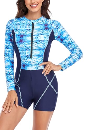 Happy Cherry Damen Einteiler Badeanzug Langarm Bademode mit Bein Sports Schwimmanzug Frauen Rashguard UPF 50+ Surfanzug mit Reißverschluss S von Happy Cherry