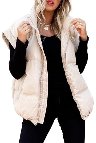 Happy Cherry Damen Gilet mit Vollreißverschluss Weste Winterwarme Puffer Weste Jacken Leichtes Weiches Gilets Winddichtes Weste Cremefarben XL von Happy Cherry