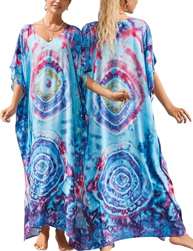 Happy Cherry Damen Kimono Jacke Smock Maxi Kleid Sommer Lange Kaftan Bohemian Beach Blusen Pull On Badeanzug Cover Up Kleider Blau Lila von Happy Cherry