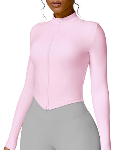 Happy Cherry Damen Langarm Laufjacke Voll Reißverschluss Sportjacke Atmungsaktive Leicht Trainingsjacke Rosa M von Happy Cherry