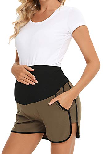 Happy Cherry Damen Mutterschaft Kurz Hose Schwangerschafts Sommer Umstandsshorts Kurze Umstandshose Schwangere Kurz Freizeithose Weich Atmungsaktiv Schwangerschafts Shorts Bequem Shorts-Grün-S von Happy Cherry