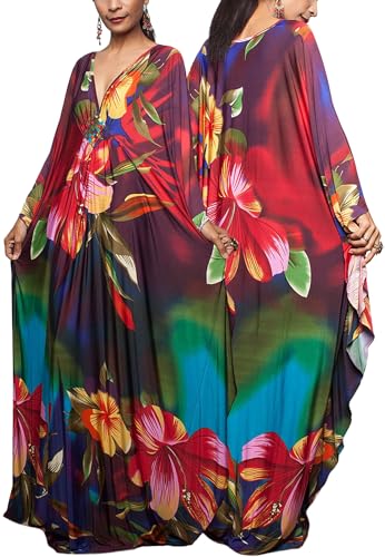 Happy Cherry Damen Strand Bikini Badeanzug Abdeckung Up Damen Kimono Jacke Strand Smock Maxi Lange Kaftan Böhmische Baumwolle Roben One Size Blumen von Happy Cherry