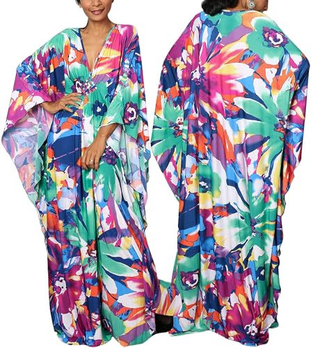Happy Cherry Damen Strand Bikini Badeanzug Abdeckung Up Damen Kimono Jacke Strand Smock Maxi Lange Kaftan Böhmische Baumwolle Roben One Size Mehrere Blumen von Happy Cherry