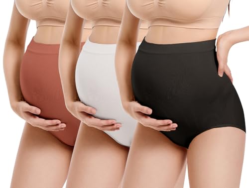 Happy Cherry Damen Umstandsslips 3 Stücke Hohe Taille Elastisch Schwangerschafts Unterhosen Nahtlos Weich Schwangere Unterwäsche Überbauch Mutterschaft Panties L von Happy Cherry