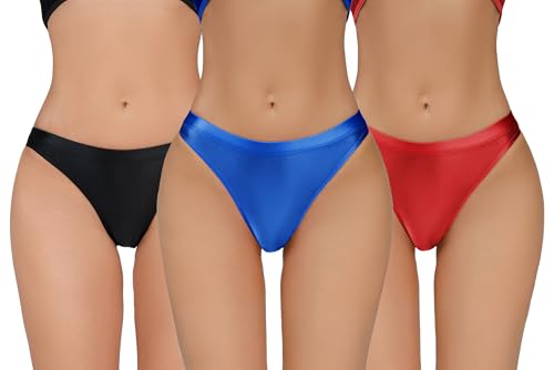 Damen Unsichtbare Unterhosen mit Niedriger Taille Weiche Seidige Dehnbare Cheeky Höschen Elastisch Nahtlose Basic Höschen Panties Schwarz Blau Rot L von Happy Cherry