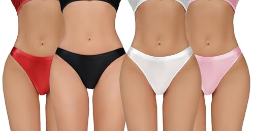 Damen Unsichtbare Unterhosen mit Niedriger Taille Weiche Seidige Dehnbare Cheeky Höschen Elastisch Nahtlose Basic Höschen Panties Schwarz Weiß Rot Rosa L von Happy Cherry