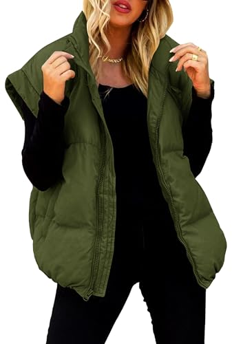 Happy Cherry Damen Weste aus Polstermaterial Gilet Ärmellos Wintermantel Damen Leichtes Puffer Weste Winddichtes Reißverschluss Gilets Grün S von Happy Cherry